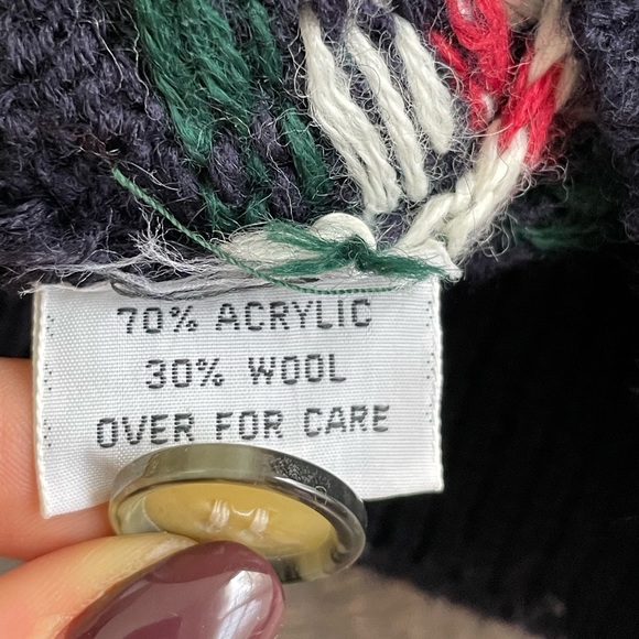 VTG Men’s Wool Navy Blue‎ Fair Isle Christmas Grandpa Cardigan Sweater M - Picture 8 of 9